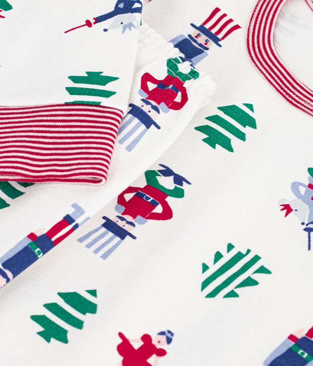 Kinder-Pyjama aus Molton mit Weihnachts-Motiv weiss/vielfarbig