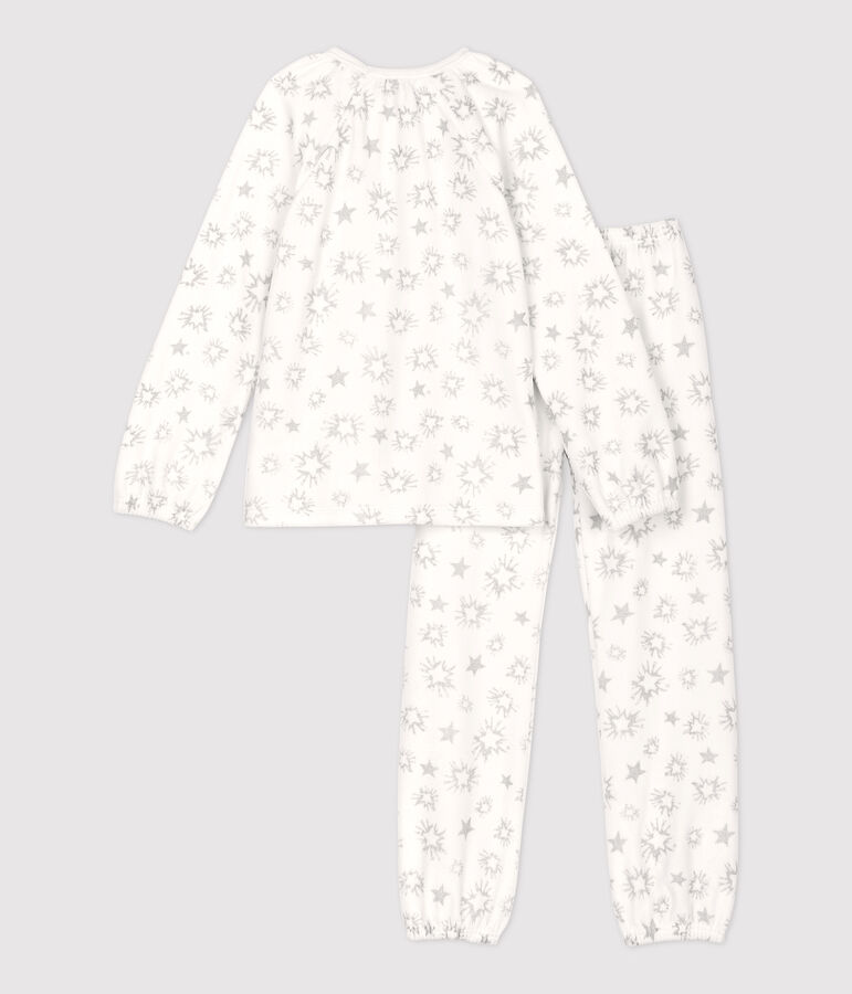 Kinderpyjama aus Nicki mit Sternen-Print f&uuml;r M&auml;dchen weiss/grau