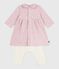 Baby-Kleid mit Kragen Blumen- und Herzmotiv und dazu passende Leggings aus Baumwolle rosa JOLI/weiss MULTICO