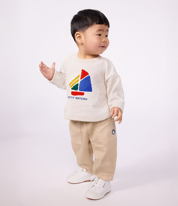Baby-Hose aus einfarbiger Baumwolle mit Aufn&auml;her im Cargo-Stil beige