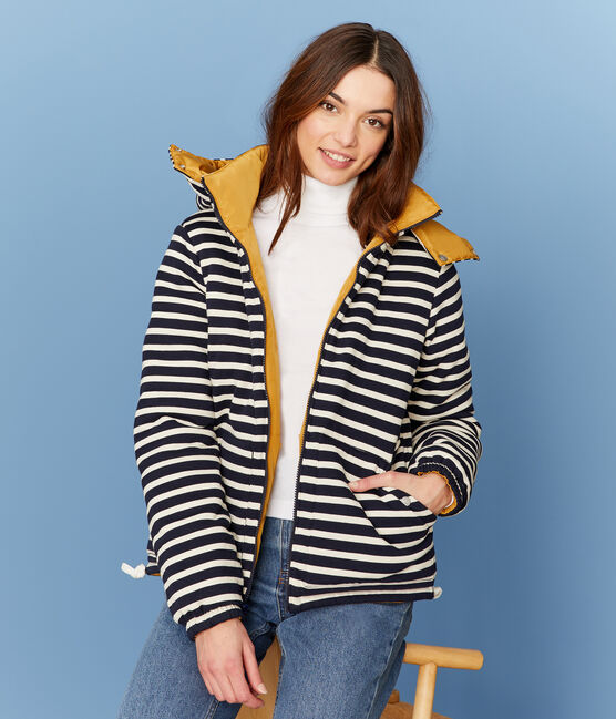 Wendbare Damen-Jacke beige COQUILLE/blau SMOKING/ MULTICO