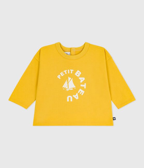 Langärmeliges Baby-T-Shirt aus Baumwolle mit Katzenmotiv gelb NAPLES