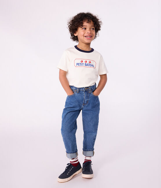 Kurzärmeliges Kinder-T-Shirt mit Muster naturfarben MILK