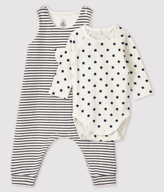 Zweiteiliges Baby-Set aus Doppeljersey weiss MARSHMALLOW/blau SMOKING