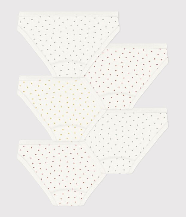 5er-Set-Slips aus Baumwolle f&uuml;r M&auml;dchen mit Herzen vielfarbig