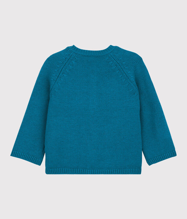Baby-Cardigan aus Strickmaterial. blau