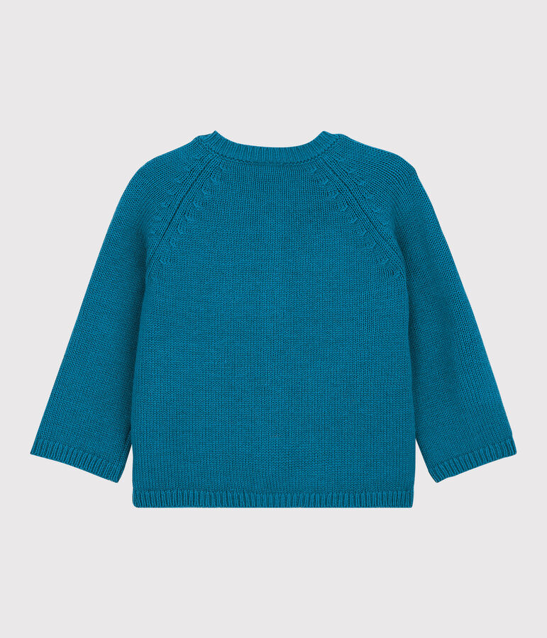 Baby-Cardigan aus Strickmaterial. blau