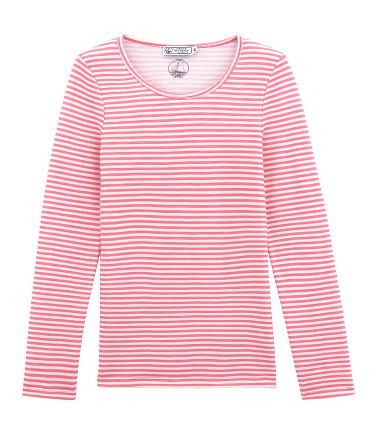 damen-langarmshirt aus woll/baumwollgemisch rosa/weiss