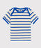 Kurzärmeliges Baby-T-Shirt aus gestreiftem Rippstrick blau AVALANCHE/weiss PERSE