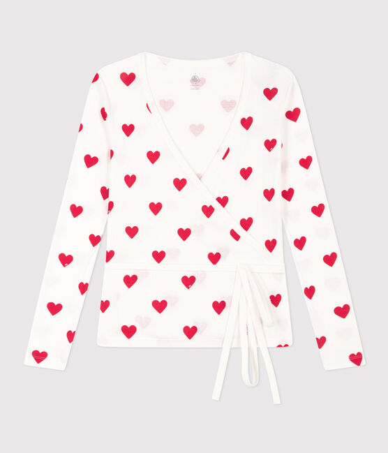 Damen-Cardigan in Wickelform aus BIO-Baumwolle weiss MARSHMALLOW/rot TERKUIT