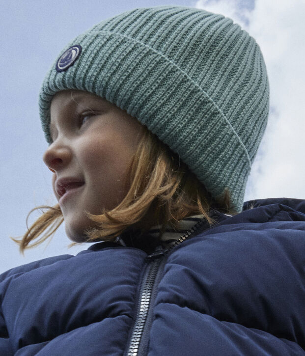 Kinder-M&uuml;tze aus Strick mit Fleece-Futter f&uuml;r Jungen und M&auml;dchen. gr&uuml;n