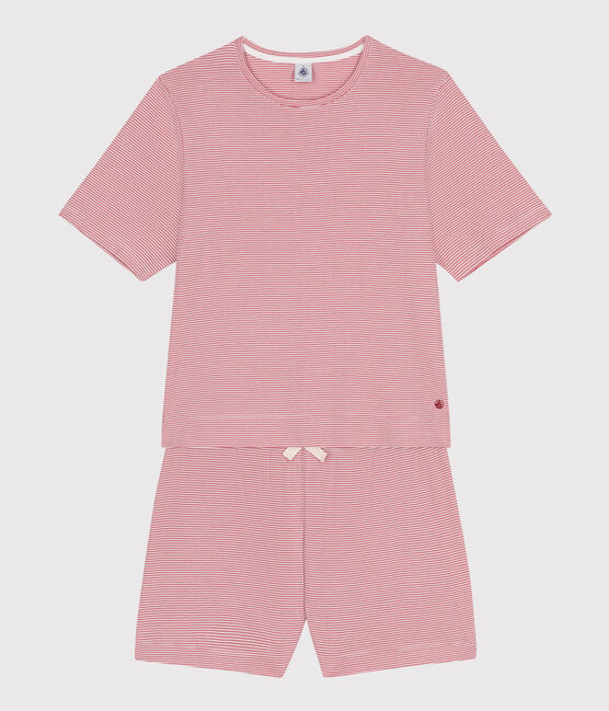 Damen-Pyjamashorts aus gestreifter Baumwolle rosa ROSEWOOD/ MARSHMALLOW