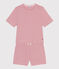 Damen-Pyjamashorts aus gestreifter Baumwolle rosa ROSEWOOD/ MARSHMALLOW