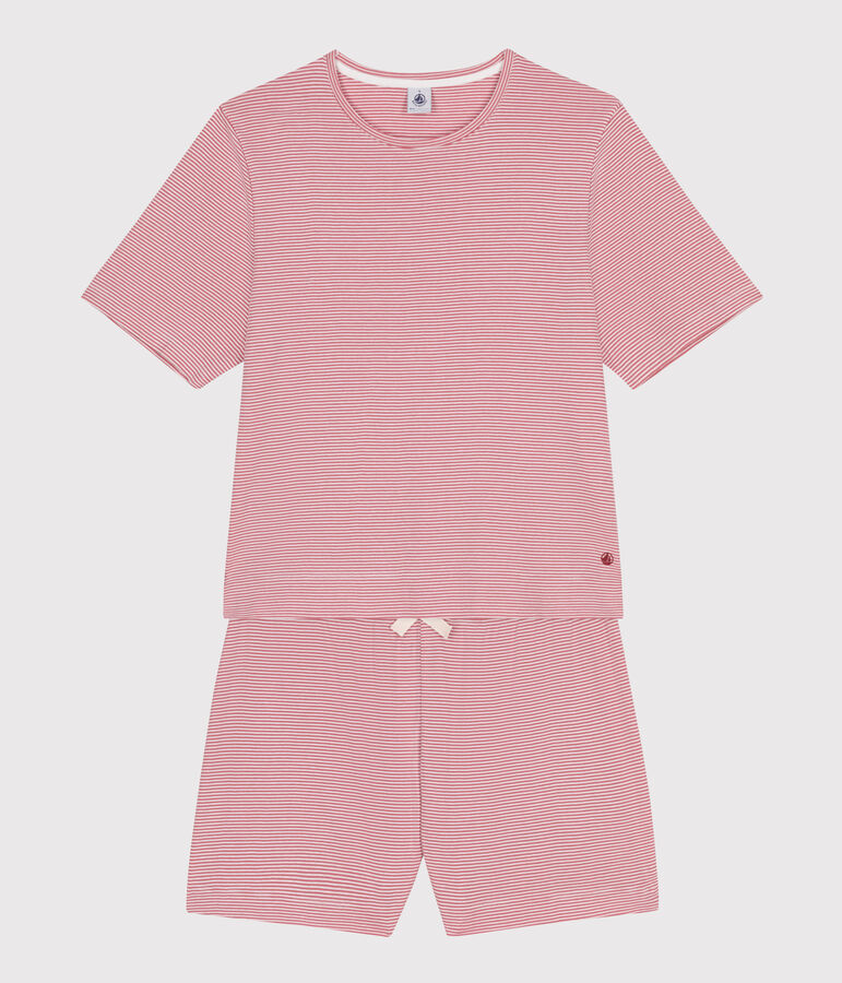 Damen-Pyjamashorts aus gestreifter Baumwolle rosa/weiss