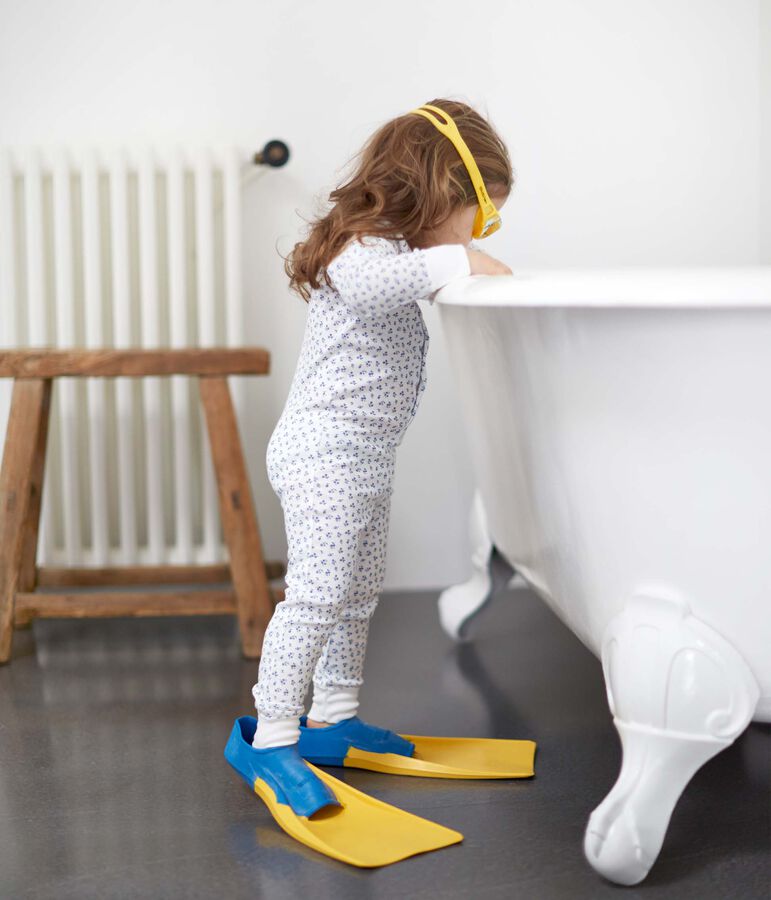 M&auml;dchen-Schlafanzug mit Druckmotiv weiss ECUME/blau BLEU