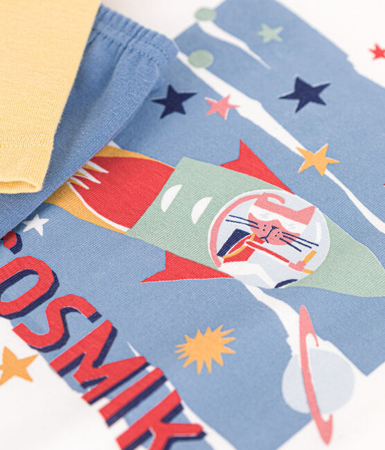 Kinder-Pyjama aus einfarbiger Baumwolle mit Weltraummotiv blau BEACH/ MULTICO