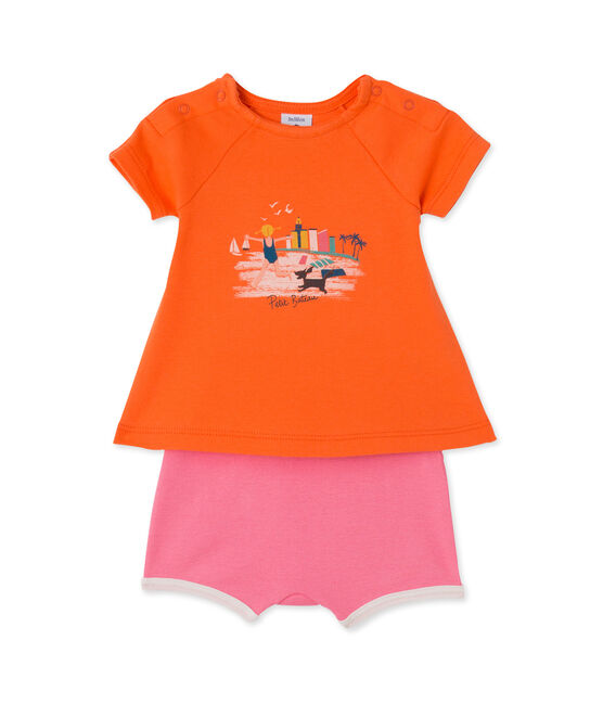 Set aus Baby-Mädchen-Shorts und T-Shirt orange BRAZILIAN/rosa PETAL