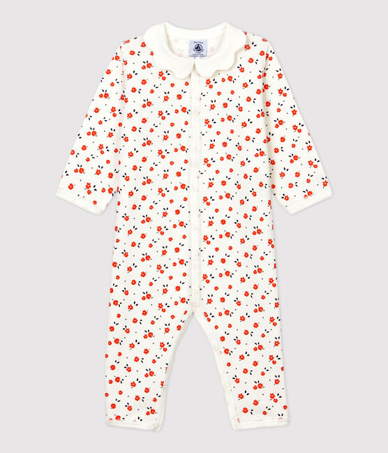 Baby-Strampler ohne Füße aus Bio-Baumwolle mit Kragen weiss MARSHMALLOW/weiss MULTICO