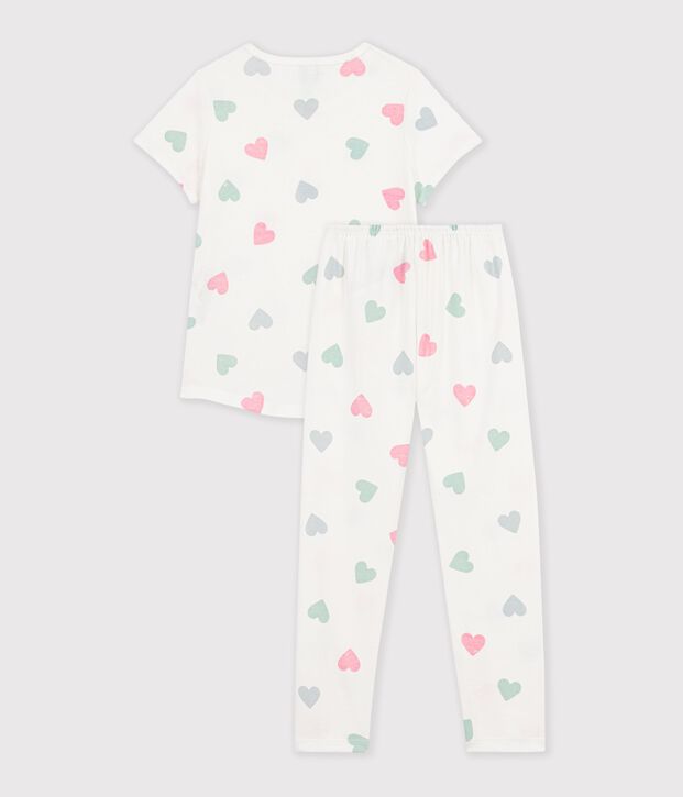 Kurz&auml;rmeliger Kinder-Pyjama mit langen Beinen aus bedruckter Baumwolle weiss/vielfarbig