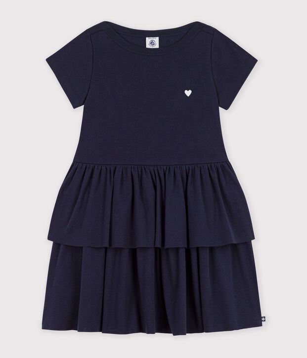Kurz&auml;rmeliges Kinder-Kleid aus einfarbiger Baumwolle SMOKING