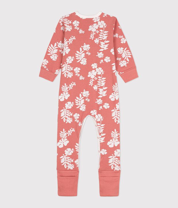 Baby-Strampler aus Baumwolle mit abnehmbaren F&uuml;&szlig;en und Hawaiimuster rosa/weiss