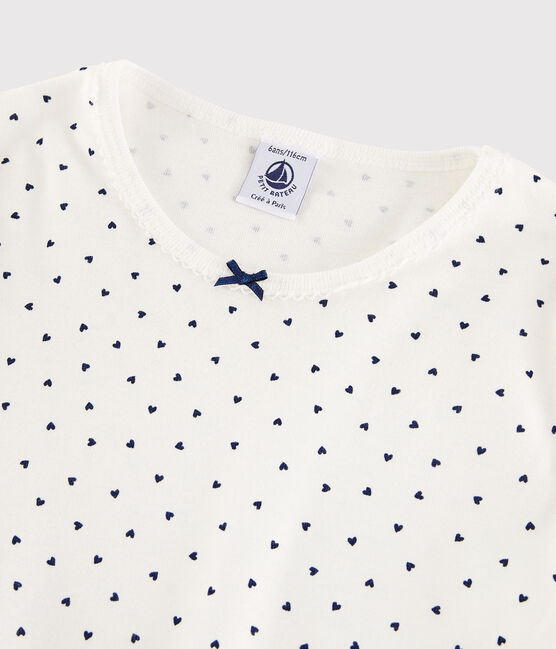 Kinderpyjama aus Baumwolle mit kleinen Herzen für Mädchen weiss MARSHMALLOW/blau MEDIEVAL