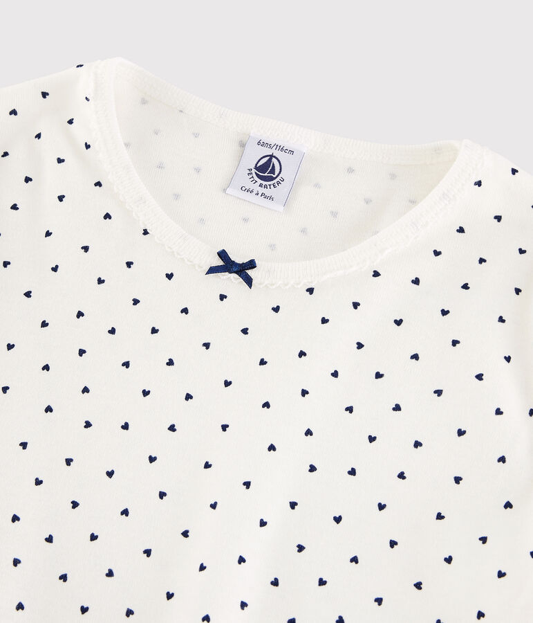 Kinderpyjama aus Baumwolle mit kleinen Herzen f&uuml;r M&auml;dchen weiss/blau