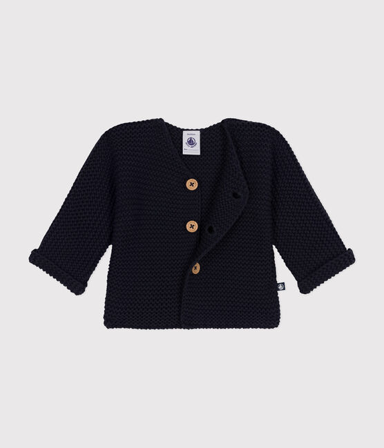 Baby-Cardigan kraus rechts gestrickt blau SMOKING