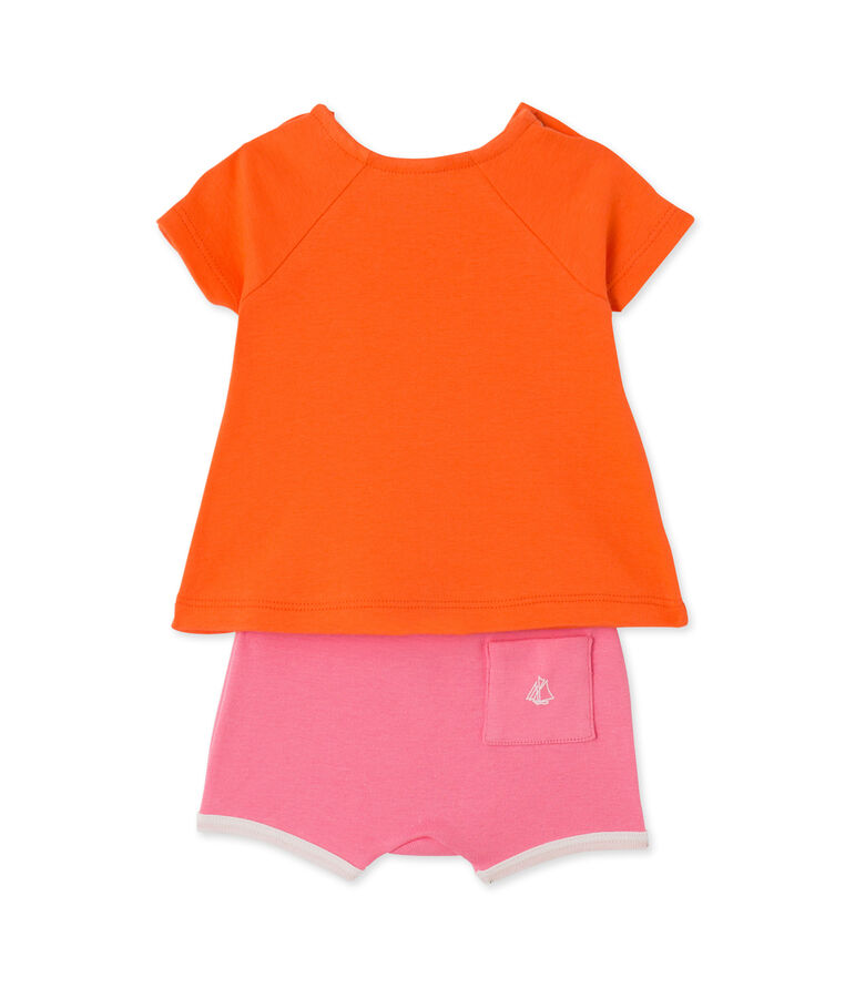 Set aus Baby-M&auml;dchen-Shorts und T-Shirt orange/rosa