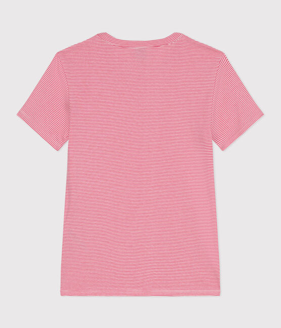 Damen-T-Shirt L'Iconique aus Baumwolle mit Streifen rosa PEONIA/ MARSHMALLOW