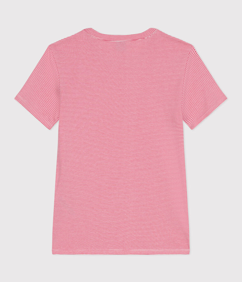 Damen-T-Shirt L'Iconique aus Baumwolle mit Streifen rosa/weiss
