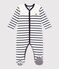 Gestreifter Baby-Pyjama aus Samt weiss MARSHMALLOW/blau SMOKING