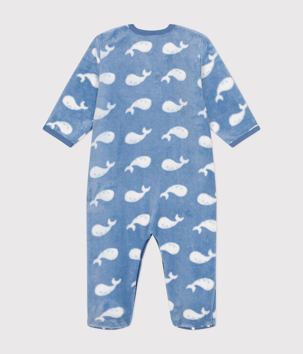 Baby Overall-Pyjama aus Fleece blau/weiss