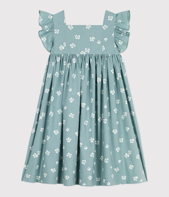 Ärmelloses langes Kinder-Kleid aus Baumwolle mit Blumenmuster blau PAUL/weiss MARSHMALLOW