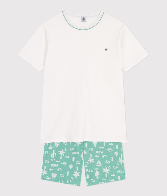 Kinder-Kurzpyjama aus Baumwolle MARSHMALLOW/ ALOEVERA