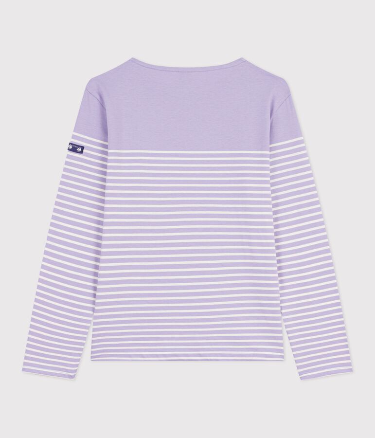 Damen T-Shirt Marini&egrave;re mit Streifen aus Baumwolle violett/naturfarben