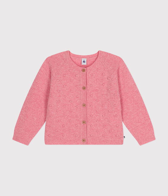 Kinder-Cardigan aus Strick mit Wollanteil für Mädchen rosa ROSELINE CHINE