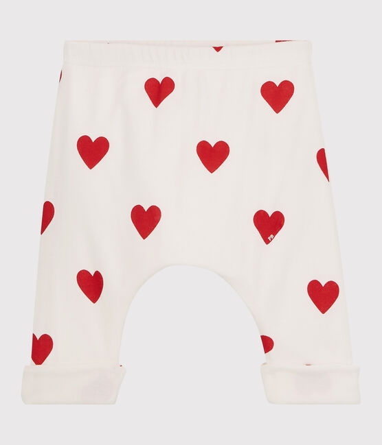 Baby-Hose aus Bio-Baumwolle mit rotem Herzmuster weiss MARSHMALLOW/rot TERKUIT