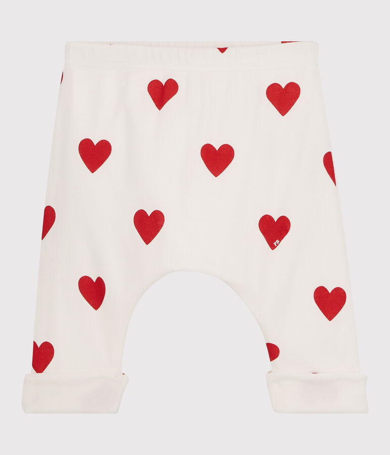 Baby-Hose aus Bio-Baumwolle mit rotem Herzmuster weiss/rot