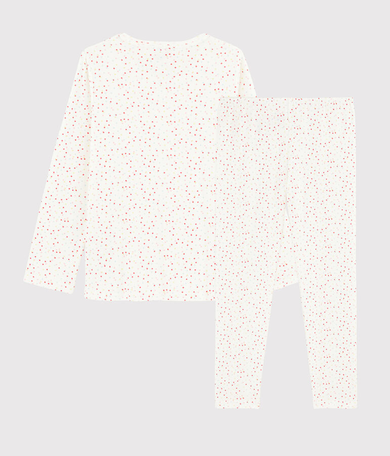 Kinderpyjama aus Bio-Baumwolle mit farbigem Polka-Dot-Muster f&uuml;r M&auml;dchen weiss/vielfarbig
