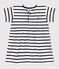 Kurzärmeliges Babykleid aus gestreiftem dichtem Jersey weiss MARSHMALLOW/blau SMOKING