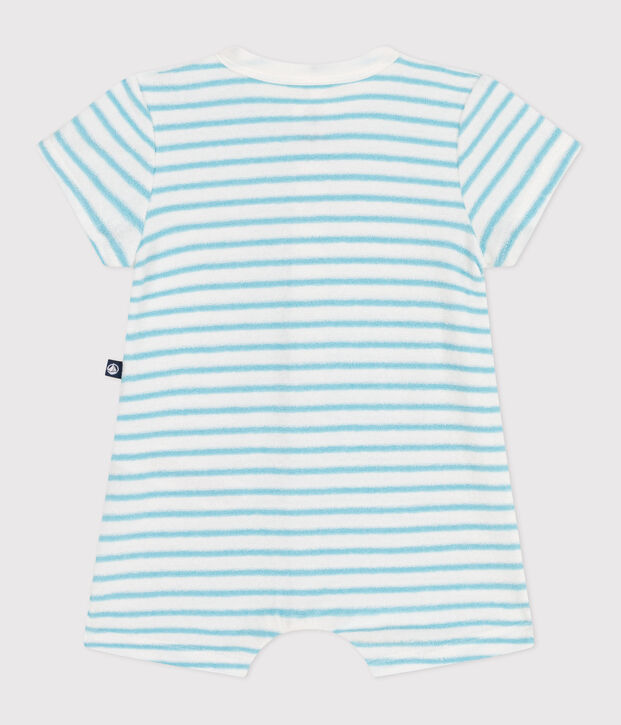 Baby-Kurzoverall aus gestreiftem Baumwoll-Frottee blau/blau