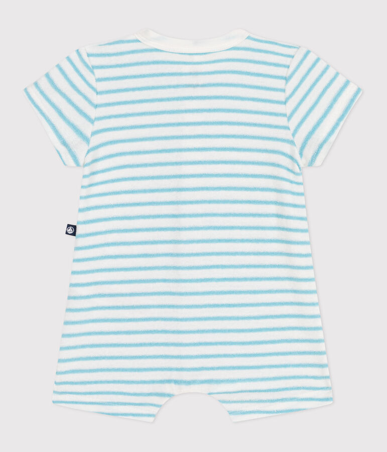 Baby-Kurzoverall aus gestreiftem Baumwoll-Frottee weiss/blau