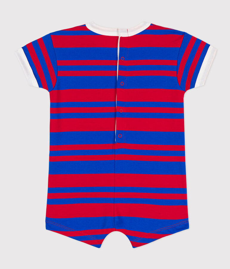 Baby-Kurzoverall aus gestreiftem Jersey blau/rot