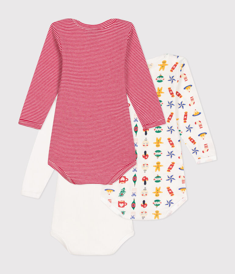 3er-Set lang&auml;rmelige Bodys aus Baumwolle mit Weihnachts-Motiv f&uuml;r Babys. vielfarbig