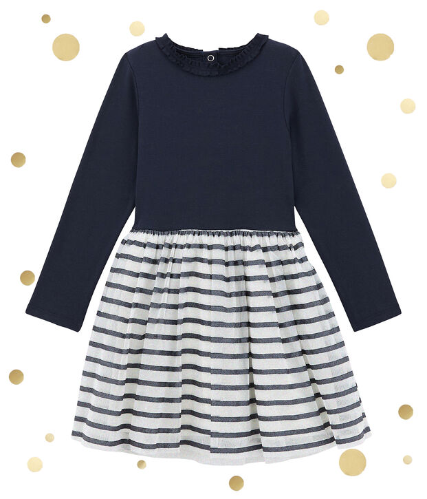 Glitzerndes Kleid im Material Mix weiss/blau