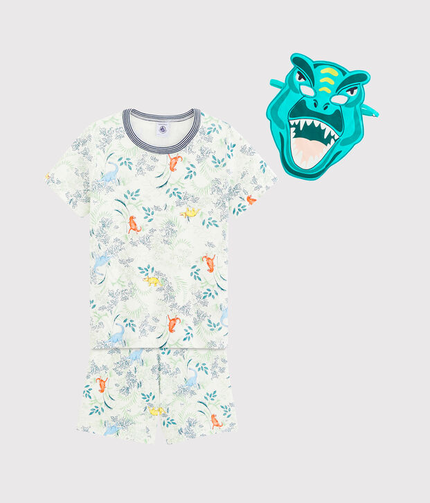 Kurz-Pyjama f&uuml;r kleine Jungen mit Maske weiss/vielfarbig
