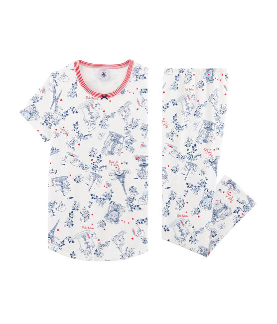 Rippstrick-Pyjama für Mädchen weiss MARSHMALLOW/weiss MULTICO