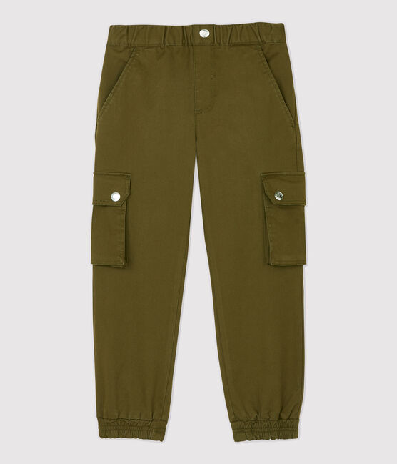Kinder-Cargohose aus Baumwoll-Gabardine für Mädchen grün MILITARY