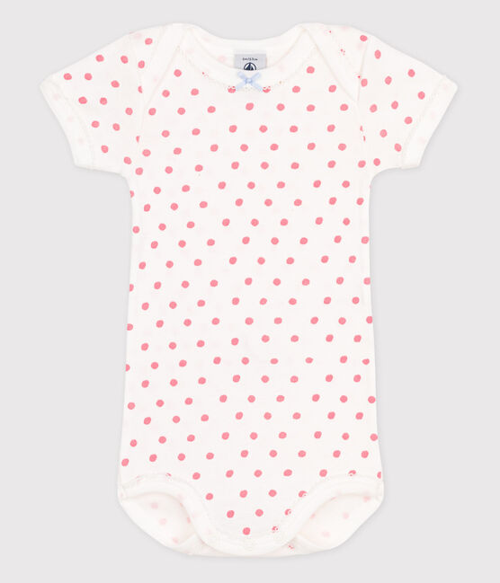 Kurzärmeliger Baby-Body weiss MARSHMALLOW/rosa GRETEL